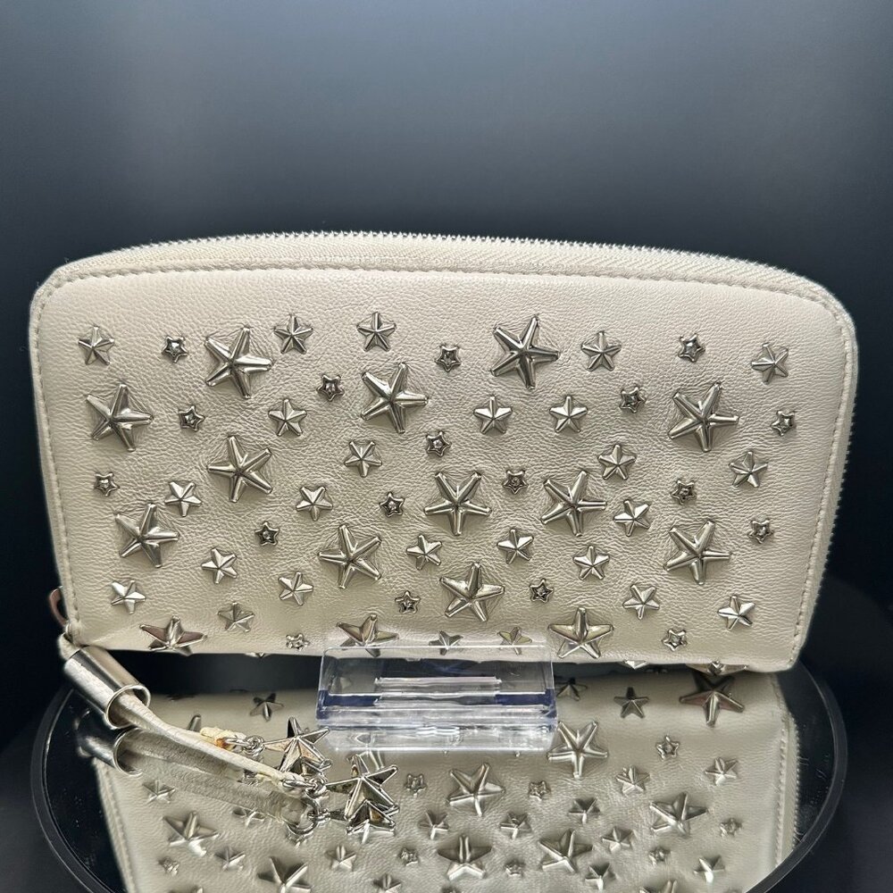 JIMMY CHOO Filipa Star-Studded Zip-Around Leather Wallet - EUC